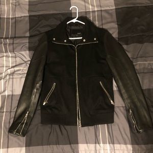 7 Diamonds Leather & Wool Zipper Jacket